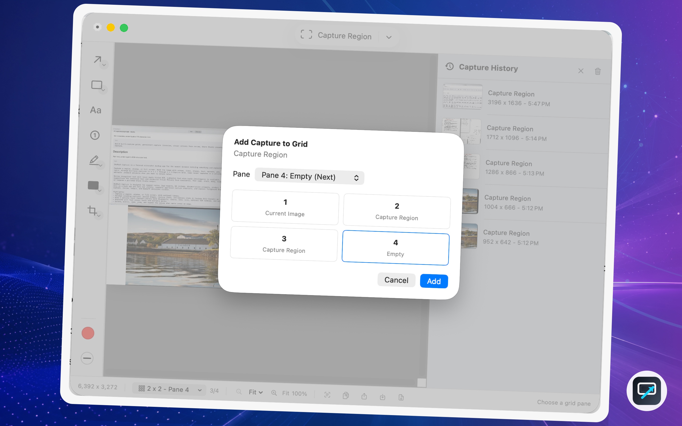 OneMark Capture 2.0 Capture Grid pane selection output